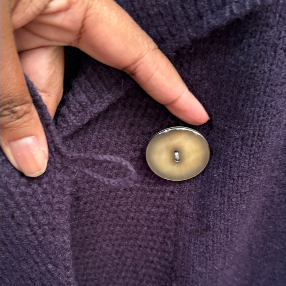 Elena Solano 100% lambs wool Purple Knit Cardigan with Button and pockets. SizeM - Picture 5 of 6